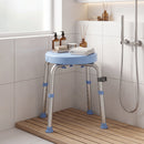 Sgabello da Doccia Girevole Antiscivolo 38,5x37,5x38-52 cm a 5 Altezze Regolabili Portata 136 kg in Lega di Alluminio Celeste      
