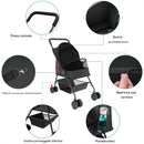 Passeggino per Cani e Gatti Pieghevole 50x65x95 cm Fino a 15 kg con Telaio in Acciaio e Tessuto 300D Nero      