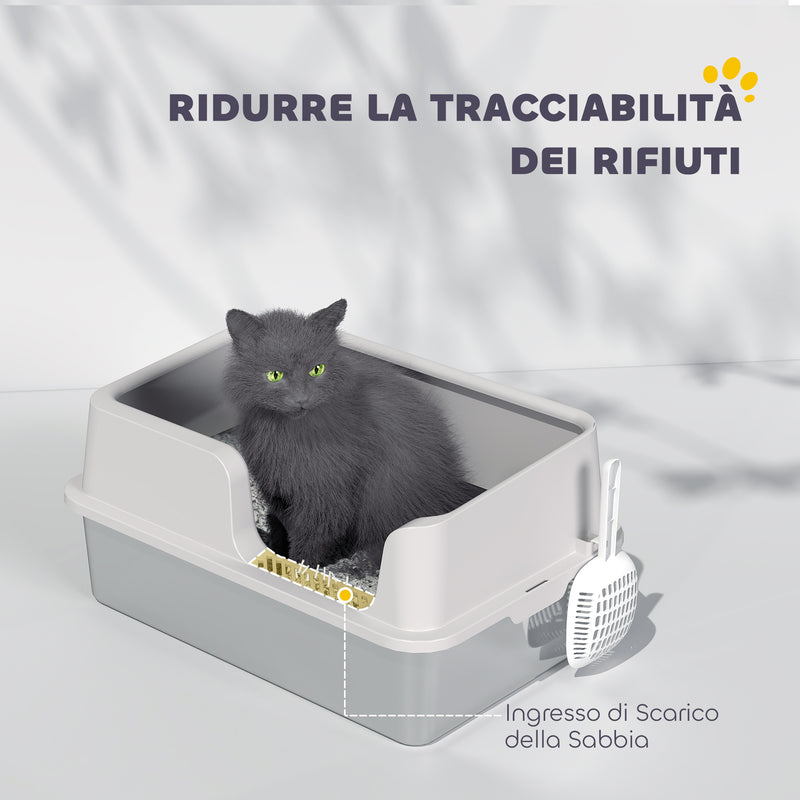 Lettiera per Gatti con Bordi Rialzati 60x40x28 cm in Acciaio Inox e PP Grigio Chiaro   