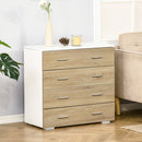 Cassettiera 4 Cassetti 76x35x72 cm in Legno e Maniglie in Alluminio Bianco e Rovere  