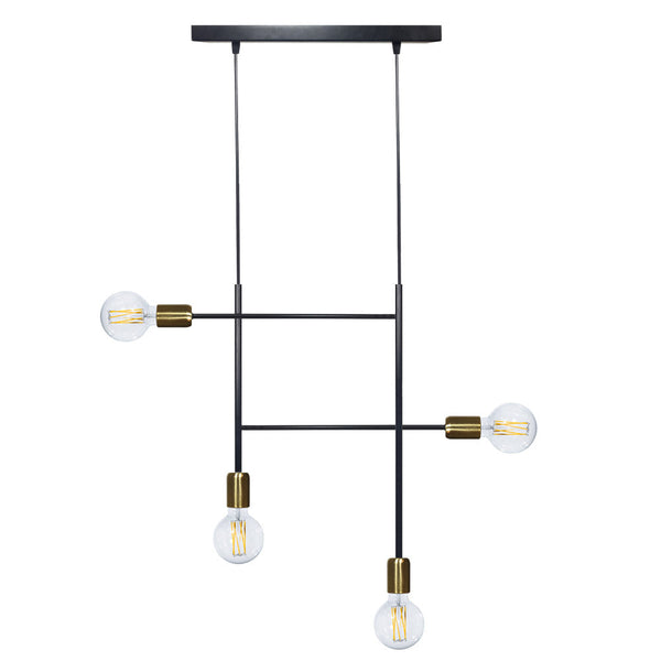 acquista Sospensione 4xE27 Montatura Verniciata Nero Oro Satinato E-Energy Elvira
