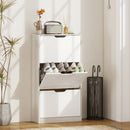 Scarpiera Salvaspazio Slim a 3 Cassetti 62,5x26x117,5 cm per 18 Paia di Scarpe in Melamina Color Legno e Bianco      