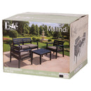 Set Salotto da Giardino 4 Posti Cuscini Tortora Struttura Nero Effetto Legno Malindi      