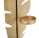 Scultura Foglia con Portacandele Glam 10x10x34 cm in Ferro Oro e Nero