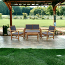 Set Salotto da Giardino Divano 2 Poltrone e Tavolino in legno Naturale con Cuscini Grigi Sassari