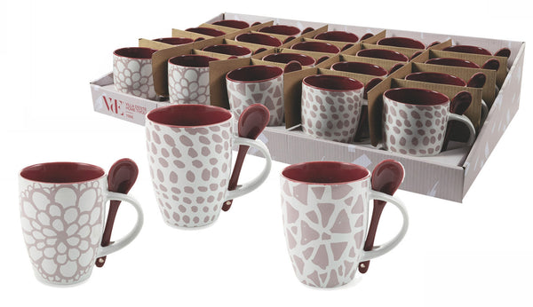 Set 20 Tazze con Cucchiaino Ø8x10 cm in Ceramica Villa d'Este Home Tivoli Aurora Bianco e Viola sconto