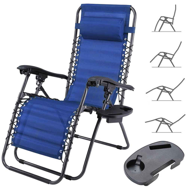 Sedia Sdraio Lettino da Giardino a Gravità Zero Pieghevole con Vassoio in Acciaio e Texilene Blu online