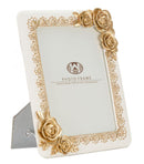 Cornice Rose Twat 21x2x26 cm in Poliresina e Vetro Crema e Oro
