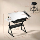 Tavolo da Disegno Regolabile 120x60x92 cm Scrivania e Sgabello per Disegno in MDF Metallo e PU Bianco      