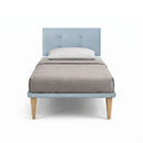 Letto Singolo con Rete Rivestita Microfibra Azzurro Tessis Testata Button Varie Misure