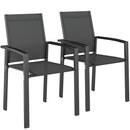 Set 2 Sedie da Giardino Impilabili 56x58x89 cm con Seduta Traspirante in Alluminio e Textilene Grigio Carbone 