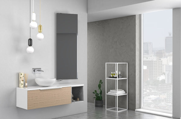 acquista Mobile Bagno Sospeso 135 cm Lavabo e Specchio TFT Mactan Destra Bianco Rovere e Grigio