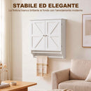 Pensile Bagno Salvaspazio 60,5x22,5x64 cm con 2 Ante e Portasciugamani in MDF Bianco      