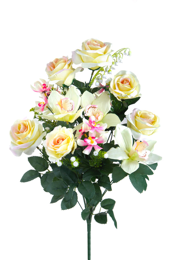 sconto Set 2 Bouquet Artificiale Composto da 14 Fiori Artificiali di Rose e Orchidee Altezza 56 cm