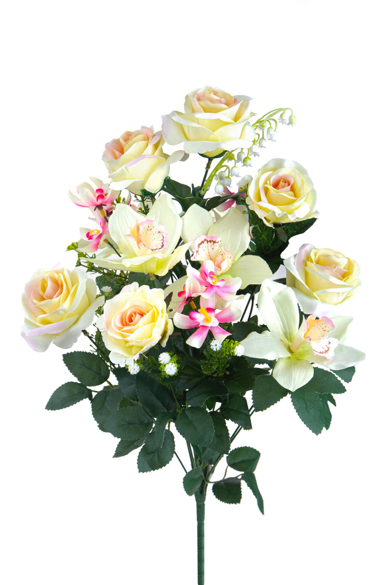 Set 2 Bouquet Artificiale Composto da 14 Fiori Artificiali di Rose e Orchidee Altezza 56 cm 