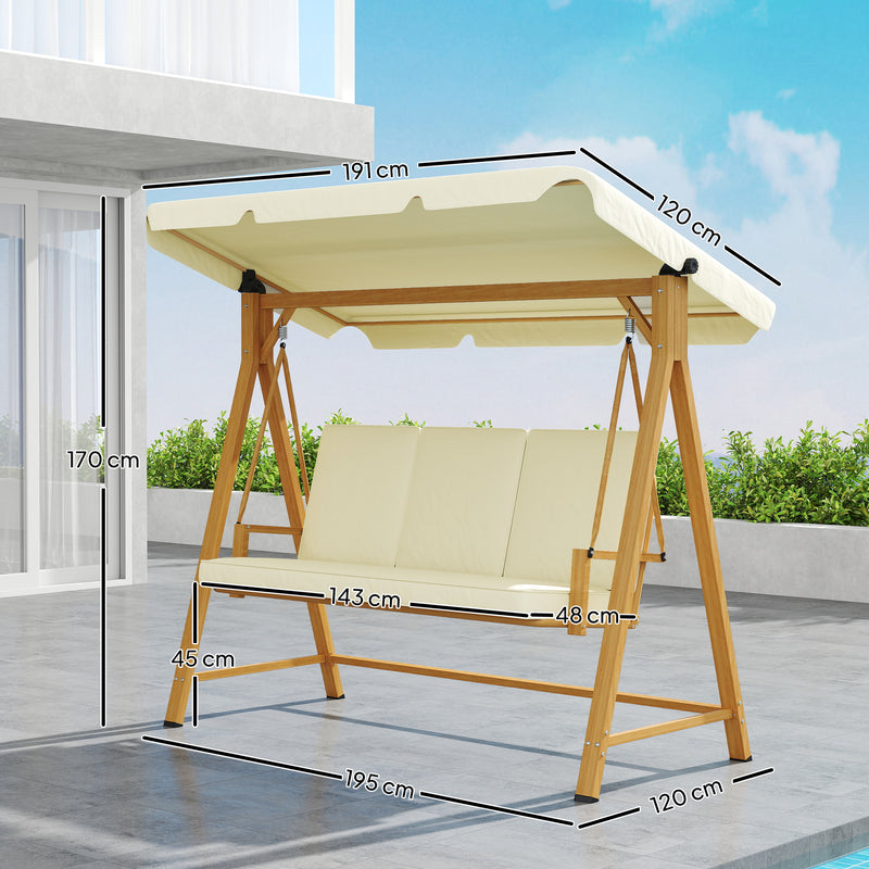 Dondolo da Giardino 3 Posti 195x120x170 cm con Tettuccio Regolabile Beige   