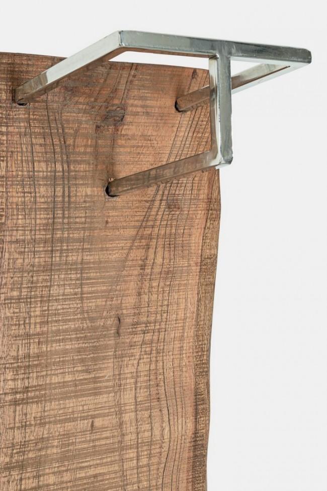 Set 2 Appendiabiti da Parete in Legno Ganci in Acciaio