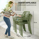 Set 4 Sedie da Esterno Impilabili 55x58,5x81,5 cm Sedie da Pranzo con Schienale Curvo Seduta a Doghe e Braccioli in PP Verde      