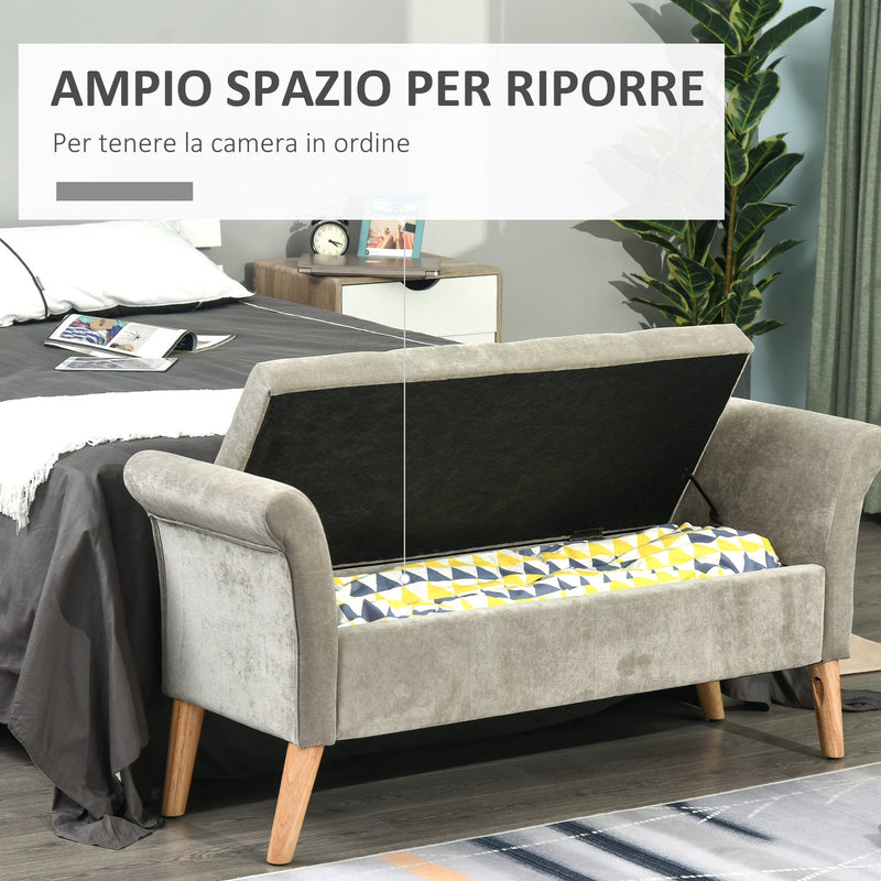 HUIMO Pouf Contenitore Trapuntato Con Bottoni - 127x45,7x45,7 Cm, In Tessuto Imbottito, Con Cerniera Sicurezza E Piedini In Legno, Grigio/blu/avorio - 5