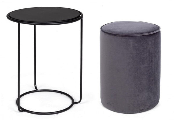 sconto Set 2 Tavolino-Pouf Annika Grigio Scuro in Tessuto effetto Velluto