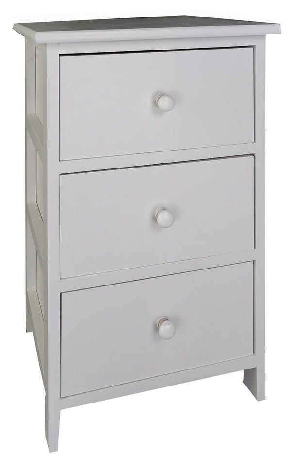 Comodino 3 Cassetti in Legno 35x25x55 cm Miki Bianco sconto