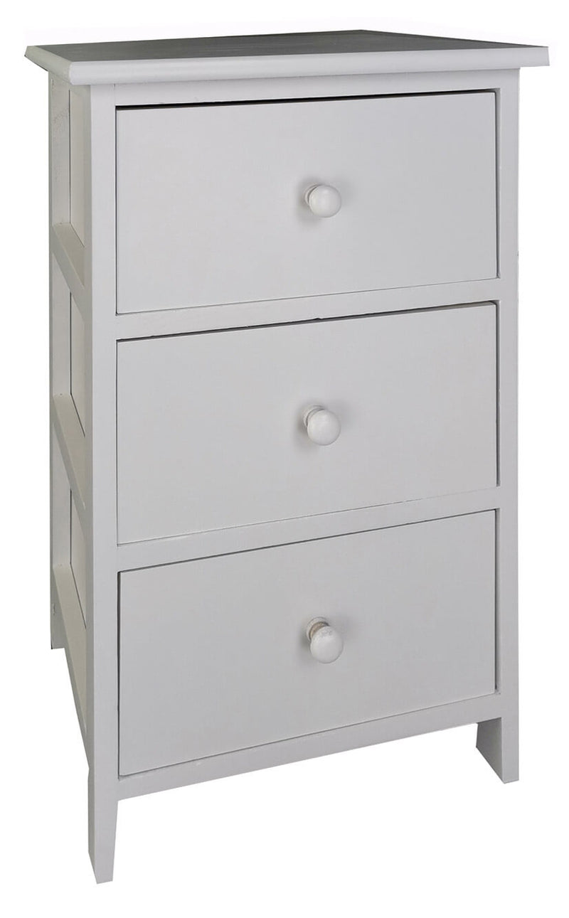 Comodino 3 Cassetti in Legno 35x25x55 cm Miki Bianco