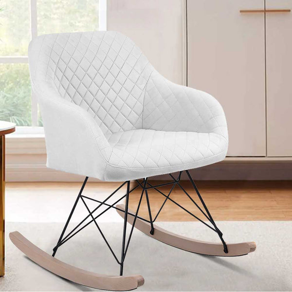 Poltrona Sedia Dondolo Relax Base Slitta Scandinavo Imbottita Design Unic Crema online