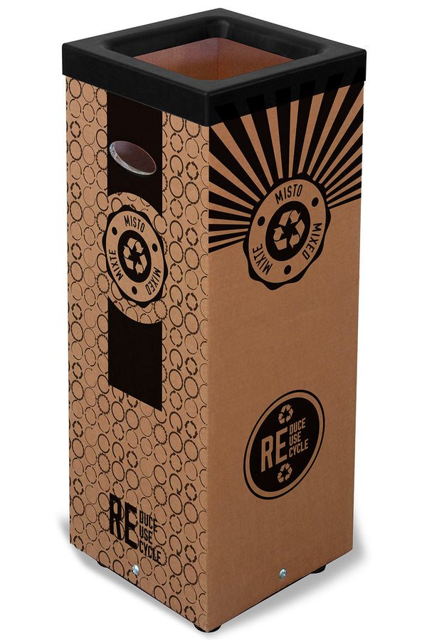 online Pattumiera Per Raccolta Rifiuti 38x38xh80 cm in Cartone Con Stampa Grafica Rifiuto Misto Beige