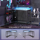Scrivania Angolare Reversibile LED integrati Prese USB Ripiani e Supporto Monitor Nero 