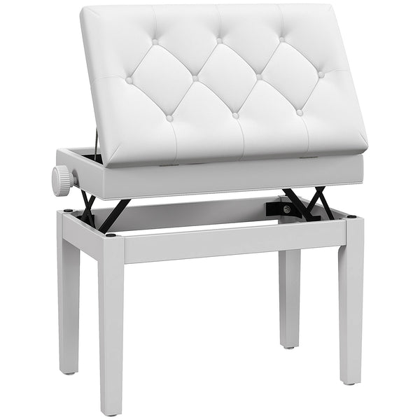 Sgabello Pianoforte 54,5x33x48-58 cm Regolabile con Vano Portaoggetti e Seduta Imbottita Bianco sconto