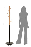 Appendiabiti da Terra Tree Ø36x172 cm in Metallo e Faggio e Marmo Nero e Marrone      