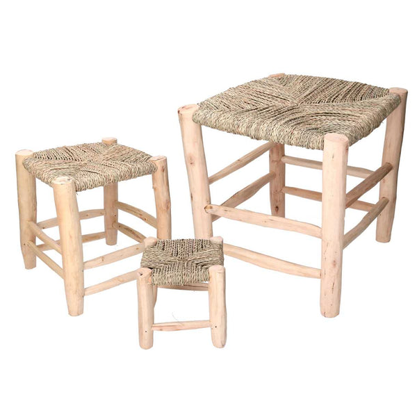 Set 3 Sgabelli in Legno con Seduta Impagliata Naturale sconto
