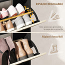 Scarpiera Slim 83x24x90.5 cm per 15 Scarpe con 2 Cassetti Ribaltabili e 3 Vani Aperti Nero      