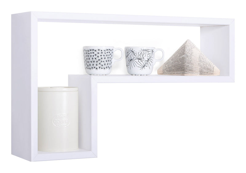 Mensola da Parete a Forma di L 61x37x15,5 cm in Fibra di Legno Lettera Bianco