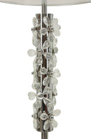 Lampada da Terra Silver Flower Ø45x157 cm in Ferro e Metallo e Tessuto e Vetro Argento e Bianco      