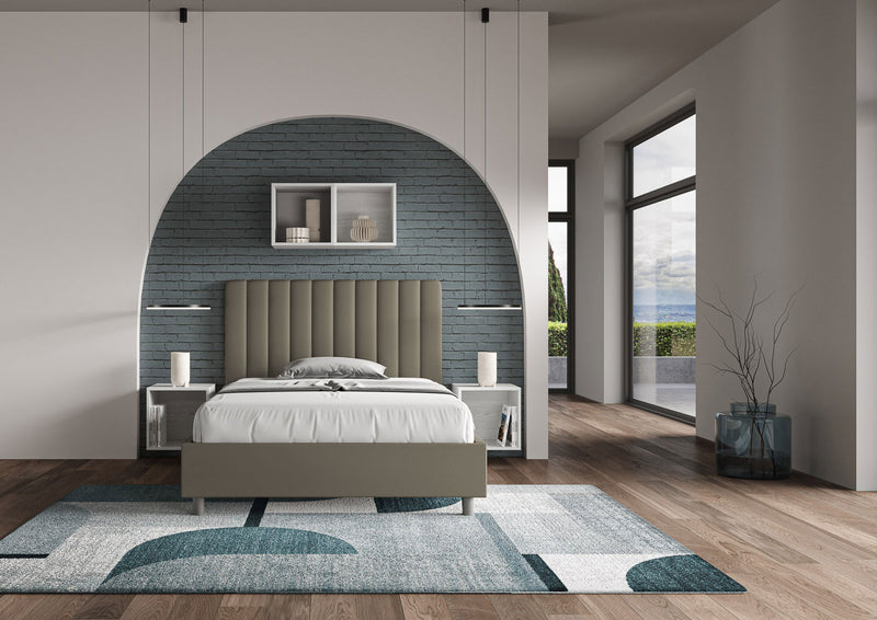 Letto 1 Piazza E Mezzo Imbottito in Similpelle Agueda Cappuccino Varie Misure