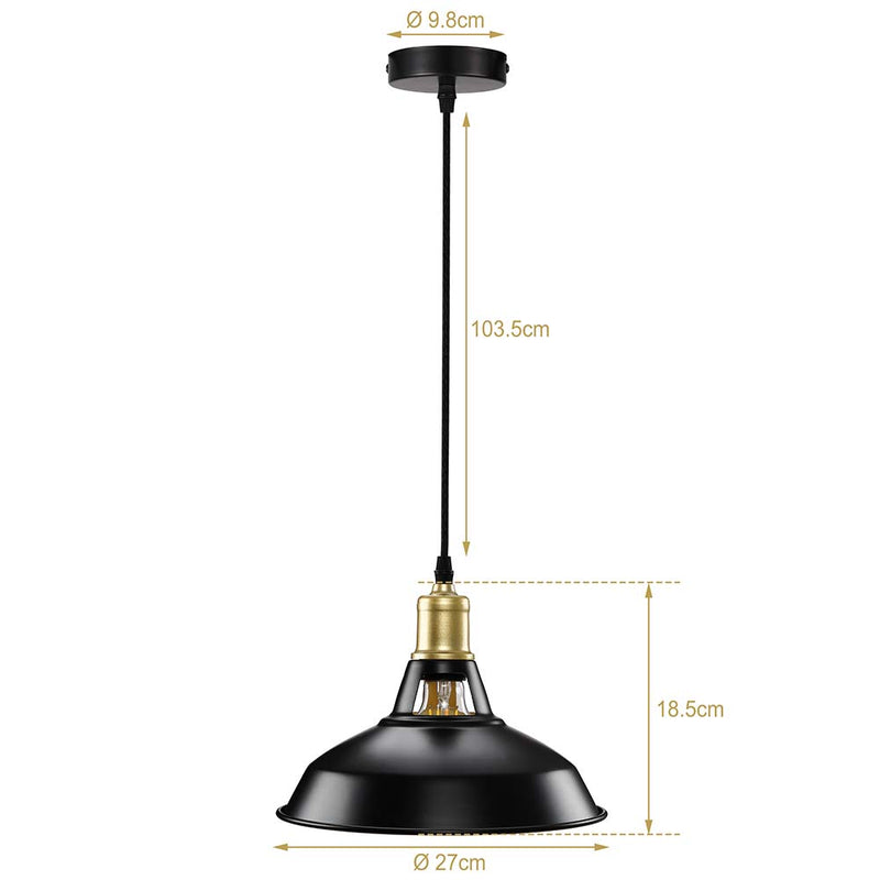 Jago Set 2 Lampade A Sospensione LED Stile Industriale - Nero E Dorato, Diametro 30 Cm, E27, Per Cucina E Bar