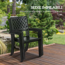 Set Tavolo Quadrato Effetto Marmo con 4 Sedie Impilabili da Giardino in Acciaio Grigio