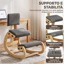 Sedia Ergonomica Inginocchiata 54x98x86 cm in Tessuto Effetto Lino e Legno Grigio      