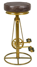 Sgabello da Bar H80 cm in Acciaio Seduta in Vera Pelle Cycle Oro