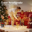 Set 3 Renne di Natale Luminose da Esterno Alte 120 cm con 200 LED Bianco Caldo 8 Modalità e Timer in Metallo e Rattan PP Marrone      