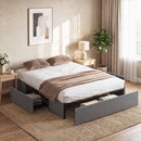 Struttura Letto Matrimoniale 165x193x30 cm a Doghe con 3 Cassetti in Legno Poliestere e Metallo Grigio      