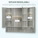 Armadietto a Specchio per Bagno con Ripiani Regolabili 3 Porte e Mensola 90x15x75 cm Grigio   