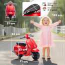 Scooter Elettrica per Bambini Licenza Piaggio Vespa 6V Faro Clacson Ruote Ausiliarie Rosso      