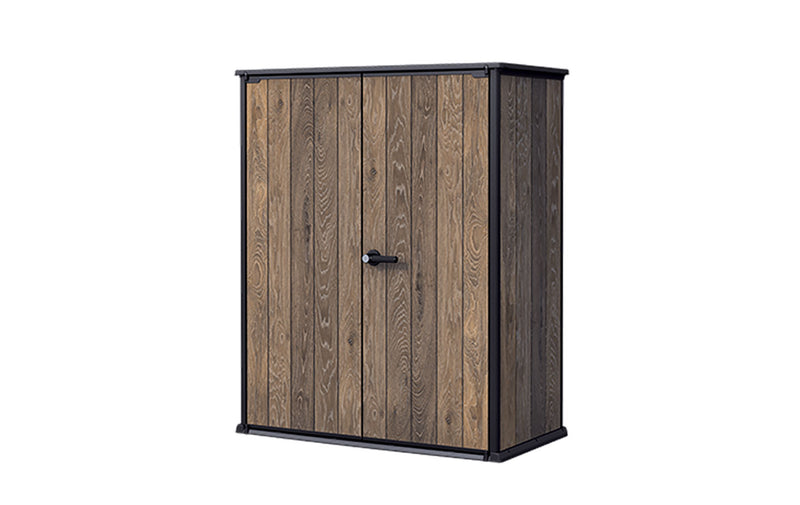 Armadio Porta Attrezzi da Esterno 1400L Keter Signature Vertical Shed in Resina Effetto Legno Noce      