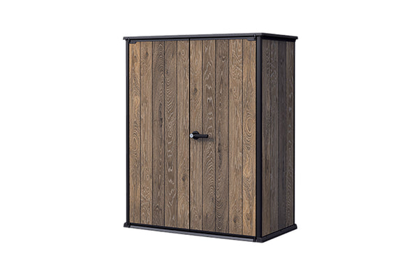 sconto Armadio Porta Attrezzi da Esterno 1400L Keter Signature Vertical Shed in Resina Effetto Legno Noce