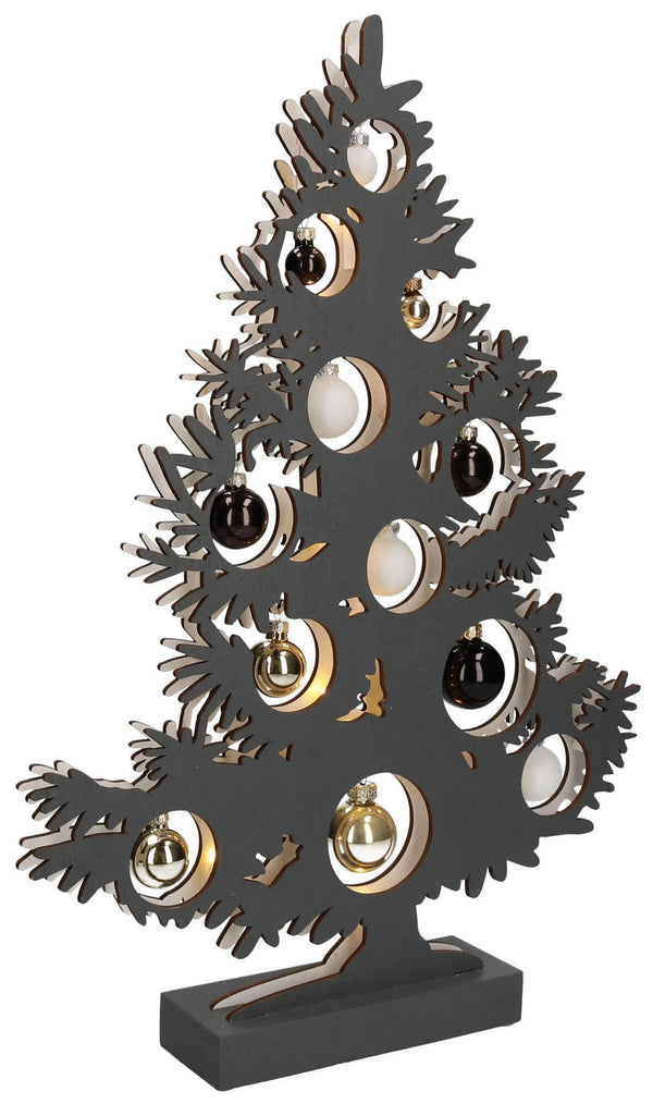 Albero di Natale in Legno 50 cm con Led e Palline Antracite online
