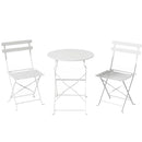 Set Bistrò da Esterno con Tavolo e 2 Sedie Pieghevoli in Metallo e Plastica Bianco      