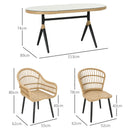 Set Tavolo con Vetro Temperato e 6 Sedie con Cuscini da Giardino in Acciaio e PE Rattan Naturale Nero e Beige