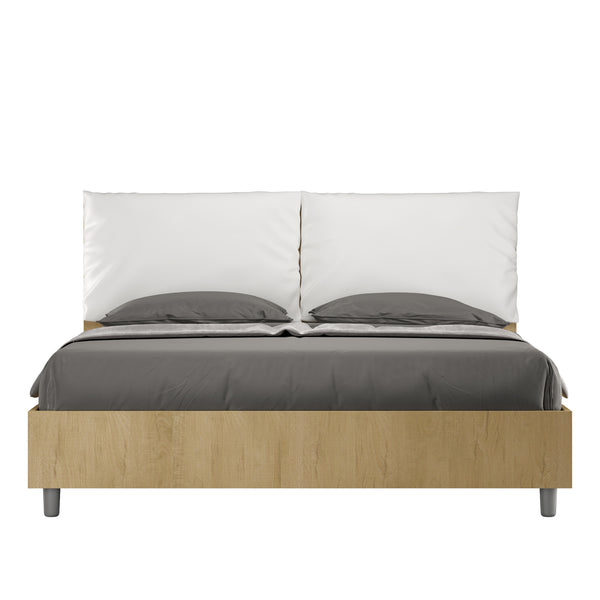 sconto Letto Matrimoniale con Alzata Comoda Struttura Quercia con Cuscini in Similpelle Antea Bianco Varie Misure